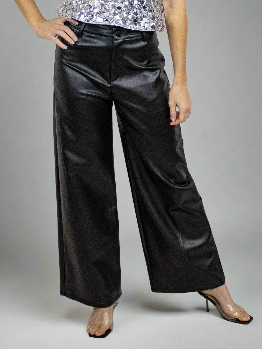 Black High Rise Leather Pants
